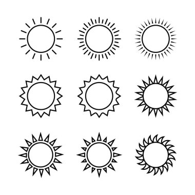 Beyaz Arkaplan Vektör Resmine Güneş Çizgisi Biçimi Simgeleri Ayarlandı