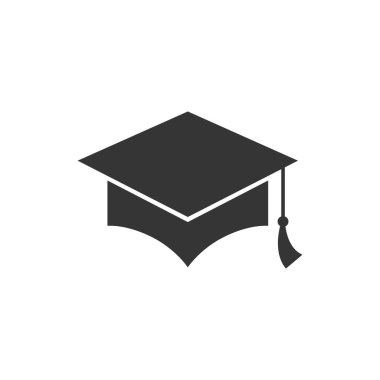 Mezuniyet şapkası düz sembol vektör çizimi. Akademik başarı siyah siluet kap çizimi