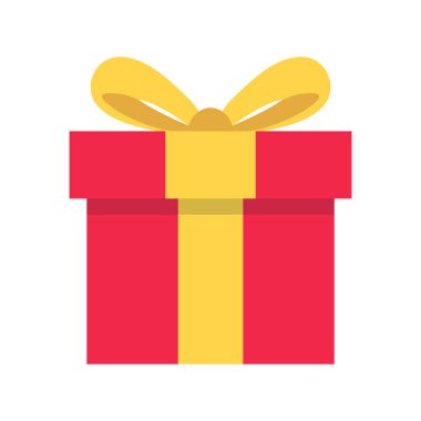 Kırmızı hediye kutusu ikonu. Kurdele vektör illüstrasyonlu renkli doğum günü hediyesi