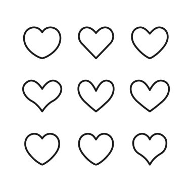 Kalp hatları, dekoratif ikon seti. Düz çizgi şekilli vektör illüstrasyonunda kalp koleksiyonu