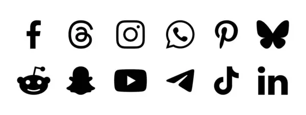 Sosyal medya düz logo düğmesi ayarlandı. Ünlü sosyal ağ simgeleri vektör illüstrasyonunun koleksiyonu