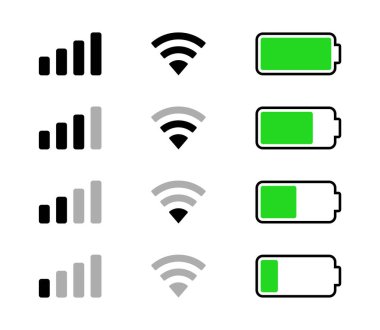 WiFi Pil Sinyal Mobil Veri Bildirimi Çubuğu Simgesi Ayarlandı