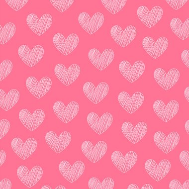 Sevimli karalama kalp pembe beyaz desenli arka plan vektör çizimi