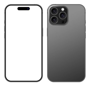 Gerçekçi modern akıllı telefon ön arka görünüm modelleme şablonu çizimi