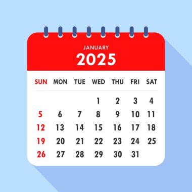 Mavi arkaplan vektör illüstrasyonunda 2025 takvim bağlayıcı simgesi. Uzun gölgeli iş düzenleyici sembolü