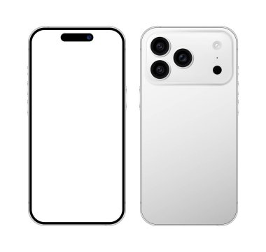 En son 2025 Smartphone Cihaz Önden Arka Görünüm Vektör İllüstrasyonu. Kamerayla Gerçekçi Cep Telefonu Boş Şablonu