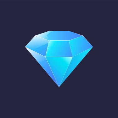 Siyah arkaplan üzerindeki parlak mavi elmas kristal simgesi, vektör tasarımı