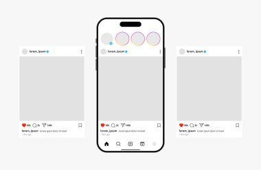 Sosyal medya akıllı telefon şablonu yayınladı. Cep telefonu vektör illüstrasyonunda sosyal ağ uygulama düzeni