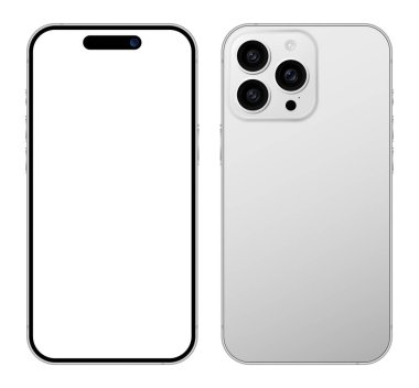 Beyaz gri akıllı telefon cihazı boş ekran model şablonu, 2025 son cep telefonu düzeni. Vektör illüstrasyonu