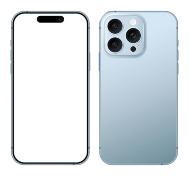 Gerçekçi cep telefonu boş model şablonu, reklam vektörü illüstrasyonu için mavi renkli akıllı telefon aygıtı