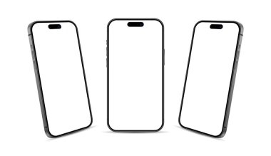 Cep telefonunun ön ve yan modelleri reklam için ayarlandı. Gerçekçi akıllı telefon aygıtları vektör illüstrasyonu