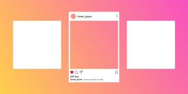 Sosyal medya atlıkarınca renkli, gradyan arka plan vektör illüstrasyonu üzerine bir model şablonu. Sosyal ağ boş çerçeve