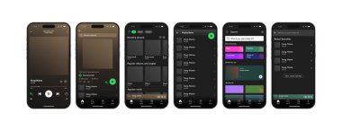 Müzik uygulaması kullanıcı arayüzü modellemesi, çalma listesi kontrol ekranını duraklat. Vektör illüstrasyonu