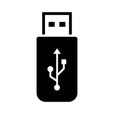 Beyaz arkaplanda USB flash disk simgesi, izole vektör illüstrasyonu