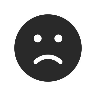 Üzgün, mutsuz yüz emojisi beyaz arka planda düz simge. Vektör illüstrasyonu