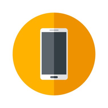 Beyaz arka planda gölgesi olan akıllı telefon yuvarlak simgesi. Vektör illüstrasyonu