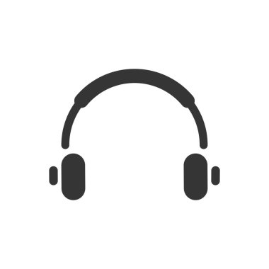 Beyaz arkaplan üzerinde müzik kulaklığı düz kabartma biçimi simgesi, izole vektör illüstrasyonu