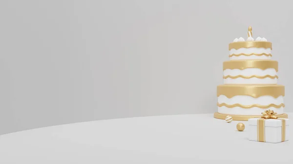 Produkt Wyświetlacz Podium Tort Urodzinowy Pudełko Prezentów Renderowanie Ilustracja — Zdjęcie stockowe