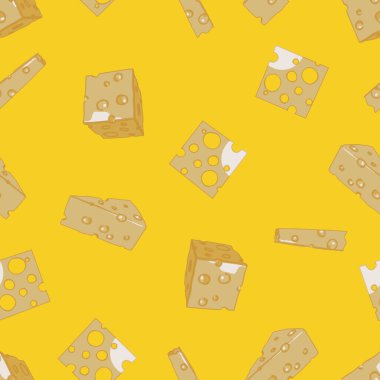 Peynir izi yok. Duvar kağıtları, ambalajlar, tekstil baskıları, arka planlar için çizgi film düz tasarımı.
