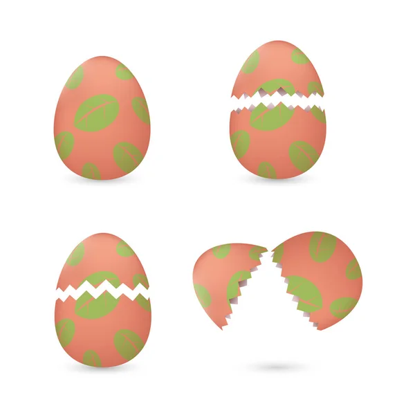 Huevos Pascua Agrietados Pintados Con Hojas — Vector de stock