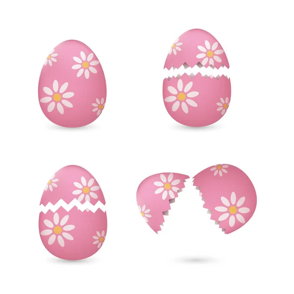 Huevos Pascua Agrietados Pintados Con Flores Conjunto — Vector de stock