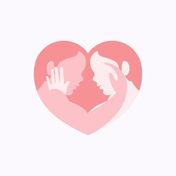 Eşcinsel çiftin birbirlerini okşamalarının yan görüntüsü kalp şeklindeki kare düz siluet. 