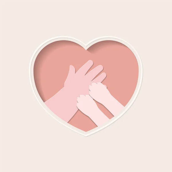 Μικρά Πόδια Γάτας Στο Χέρι Του Παιδιού Ροζ Καρδιά Σχήμα — Διανυσματικό Αρχείο