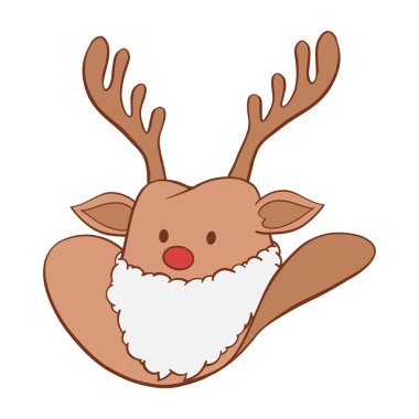 Noel kovboy şapkası Ren geyiği boynuzları, Noel Baba beyaz tüylü sakal, kırmızı burun, kulaklar ve gözler çizilmiş illüstrasyon