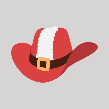 Red Christmas cowboy hat with Santa coat white fur trim and black belt hand drawn flat design illustration clipart