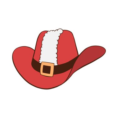 Noel Baba ceketli kırmızı kovboy şapkası beyaz kürk süsü ve siyah kuşak çizimi.