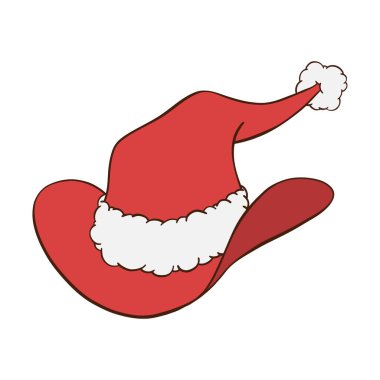 Noel Baba şapkalı, beyaz kürklü ve ponpon elli kırmızı kovboy şapkası.