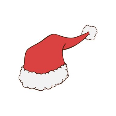 Beyaz tüylü kırmızı Noel şapkası ve ponpon elle çizilmiş illüstrasyon