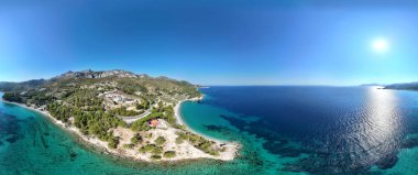 Areal  view from the  Tsamadou beach in Kokkari village on Samos island Greece clipart