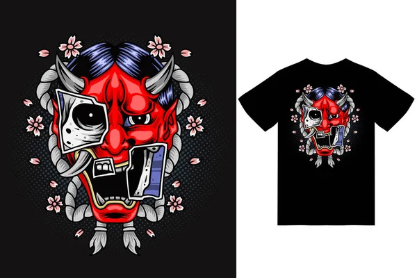Oni Mask Skull Illustration Tshirt Design Premium Vector — 스톡 벡터