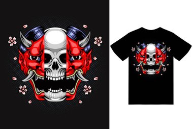 Kafatası onisi maskesi ve tişört tasarımı premium vektörü