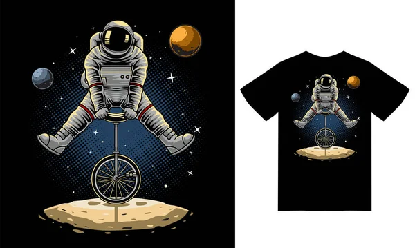 Astronaut Ιππασία Unicycle Εικονογράφηση Tshirt Σχεδιασμό Πριμοδότηση Διάνυσμα — Διανυσματικό Αρχείο