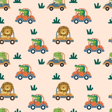 Komik sürücüler araba premium vektörü ile desen tasarımı 