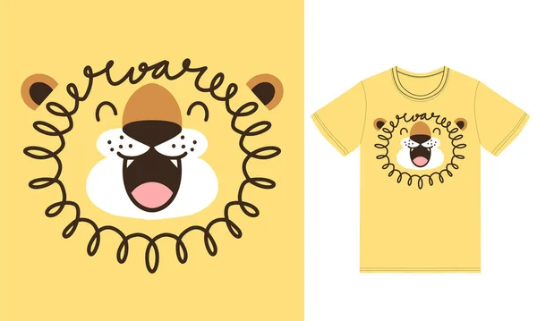 Cute Lion Roar Illustration Tshirt Design Premium Vector — Stock Vector