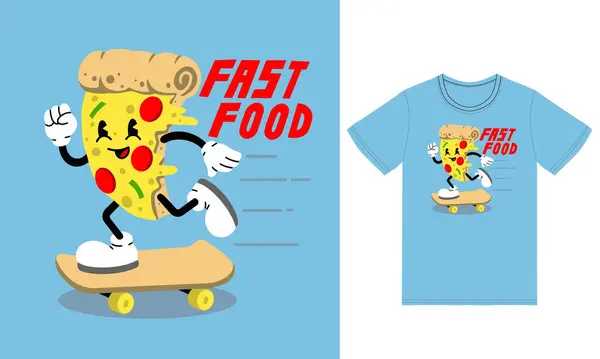 Tişört Tasarımı Premium Vektörlü Şirin Bir Maskot Pizza Kaykayı Çizimi — Stok Vektör
