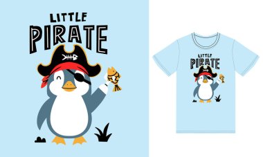 Tişört tasarımlı şirin penguen illüstrasyonu premium vektörü