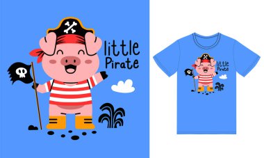 Tişört tasarımlı şirin domuz illüstrasyonu premium vektörü