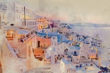 Santorini mimarisinin resmi, Yunanistan