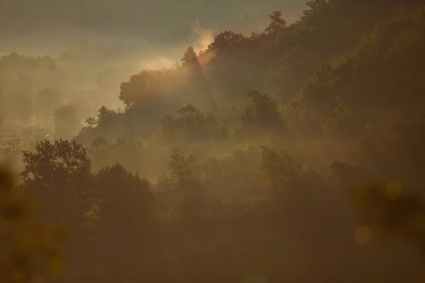 Восход Солнца Долине Туман Долине Красочный Восход Солнца — стоковое фото