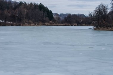 iced lake, frost, reflection