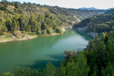 Dağ gölü ve ağaçlar, göl vadisi