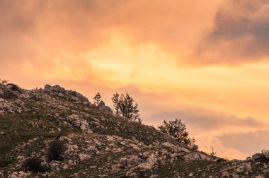 fog and clouds on the valley at sunset
