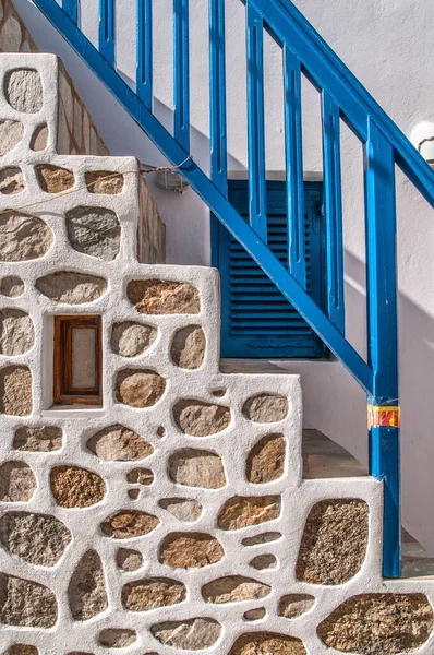 Stone Staircase Blue Railing Mikonos — Stock Photo, Image