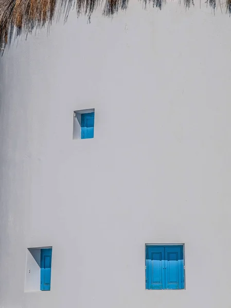 Biały Niebieski Wiatrak Mikonos — Zdjęcie stockowe