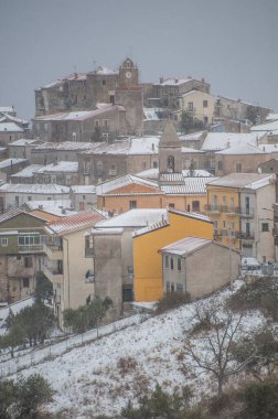 ancient snow-covered medieval village