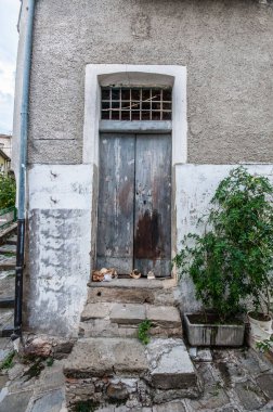 old abandoned building, wooden door